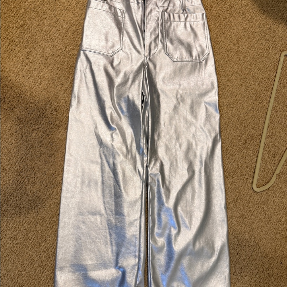 Anthropologie Maeve Silver Metallic Trousers